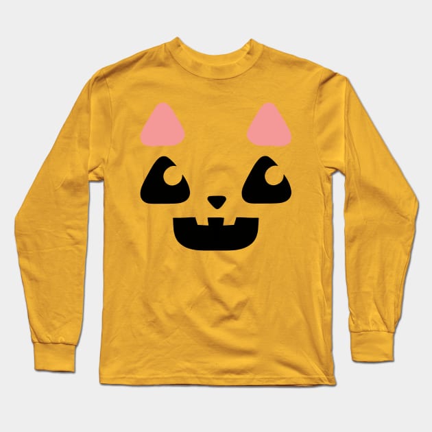 Cute Kawaii Pumpkin Cat Face Costume pastel goth Long Sleeve T-Shirt by xenotransplant